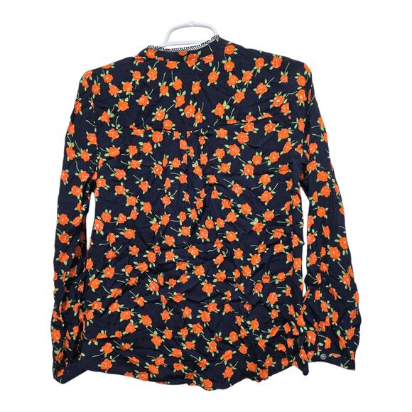 J crew top womens size xs blue orange popover in poppy fields blouse - Picture 2 of 7